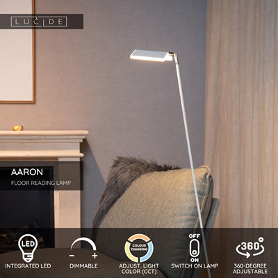 Lucide AARON - Floor reading lamp - LED Dim. - CCT - 1x12W 2700K/4000K - White